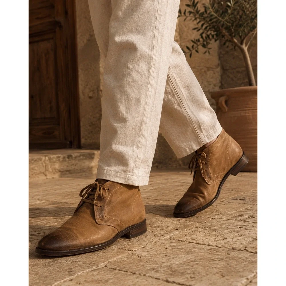 Doucal's Italy Hand Burnished Leather Chukka Desert Boots Lace Up Tan‎ 10.5